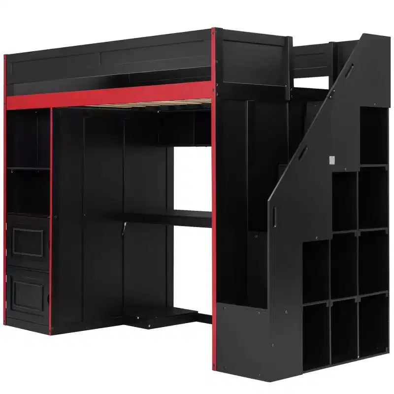 Letto a soppalco Barnes Gaming con scrivania e contenitore, luci a LED