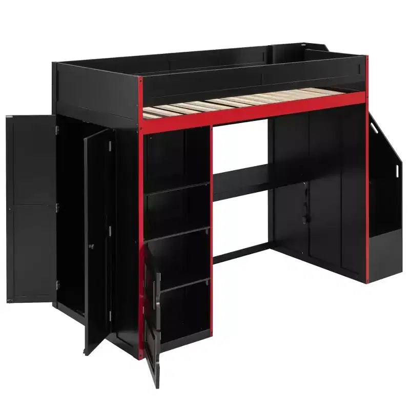 Letto a soppalco Barnes Gaming con scrivania e contenitore, luci a LED