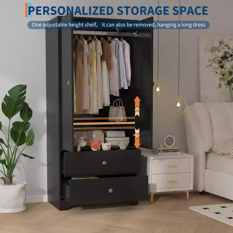 Armadio a 2 ante, Armadietto credenza a pannello piatto in MDF per camera da letto, sala da pranzo e casa