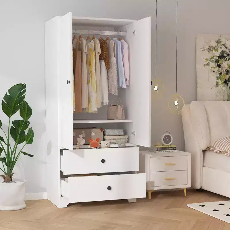 Armadio a 2 ante, Armadietto credenza a pannello piatto in MDF per camera da letto, sala da pranzo e casa