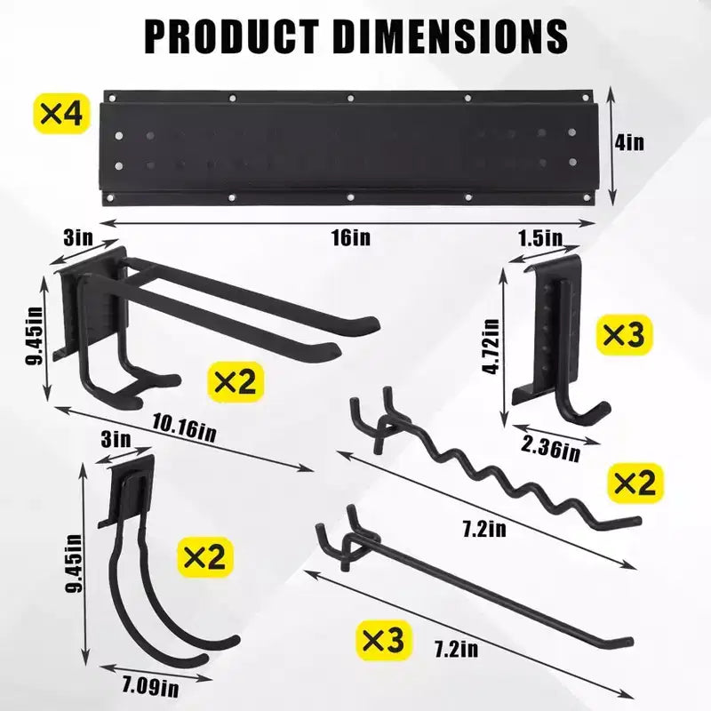 Organizzatore per attrezzi, Organizzazione garage 66 16 Pezzi Porta attrezzi da giardino resistente montato a parete con 12 Ganci regolabili