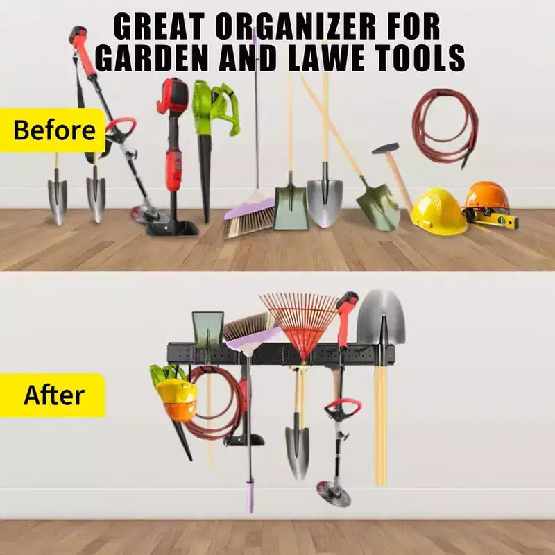 Organizzatore per attrezzi, Organizzazione garage 66 16 Pezzi Porta attrezzi da giardino resistente montato a parete con 12 Ganci regolabili
