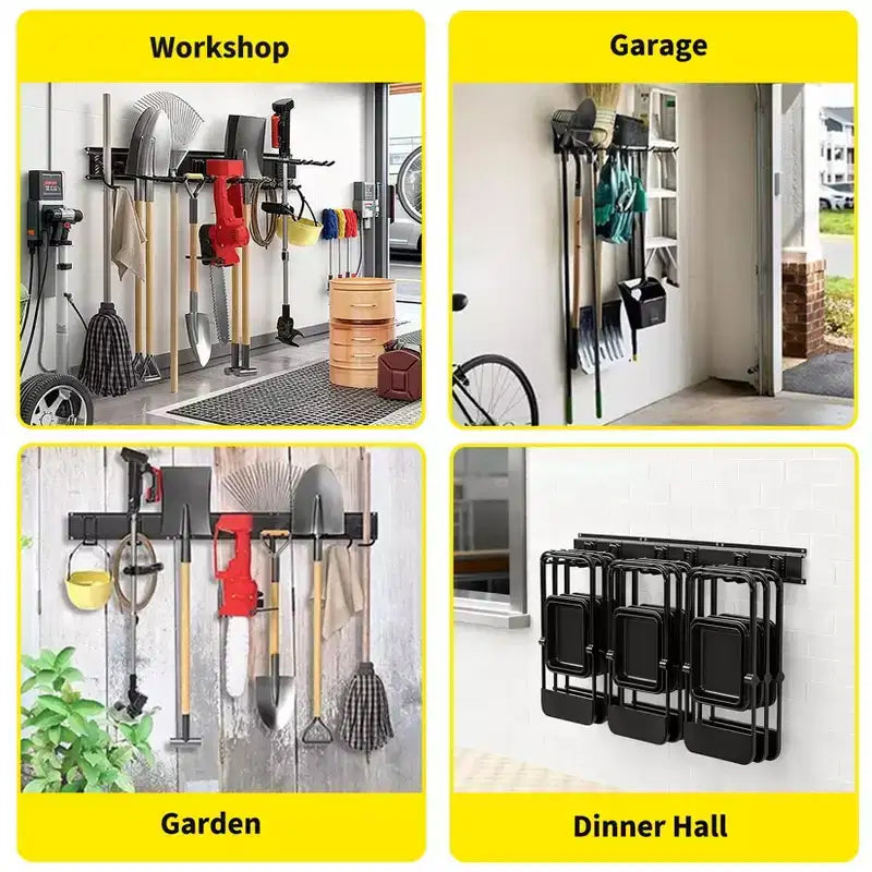 Organizzatore per attrezzi, Organizzazione garage 66 16 Pezzi Porta attrezzi da giardino resistente montato a parete con 12 Ganci regolabili