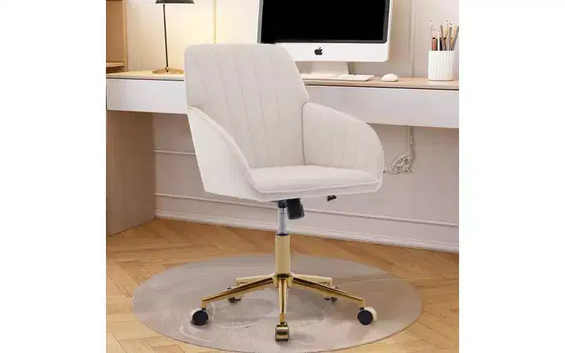 Sedia da Ufficio Ergonomica di Lusso, Sedia da Scrivania per Ufficio Domestico in Velluto con Base in Metallo Placcato Oro, Sedia Girevole Regolabile Sedia da Trucco