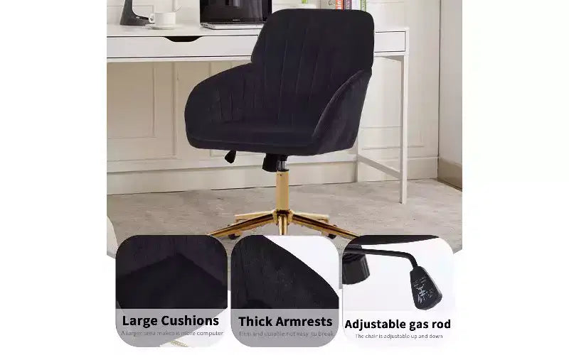 Sedia da Ufficio Ergonomica di Lusso, Sedia da Scrivania per Ufficio Domestico in Velluto con Base in Metallo Placcato Oro, Sedia Girevole Regolabile Sedia da Trucco