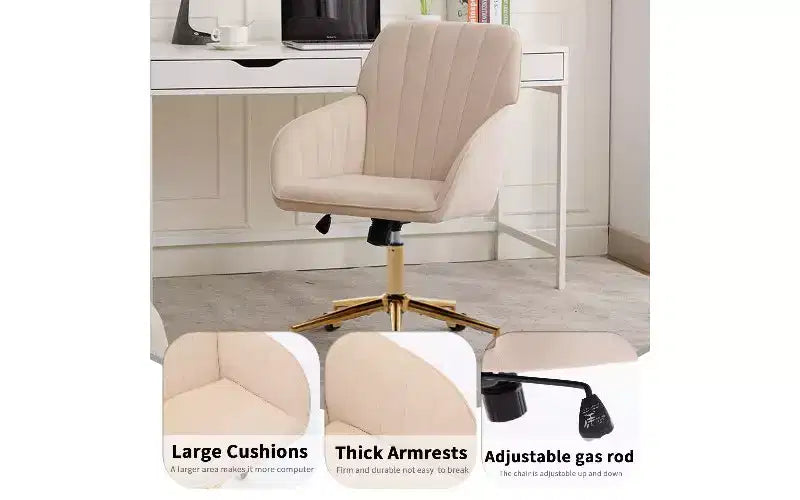 Sedia da Ufficio Ergonomica di Lusso, Sedia da Scrivania per Ufficio Domestico in Velluto con Base in Metallo Placcato Oro, Sedia Girevole Regolabile Sedia da Trucco
