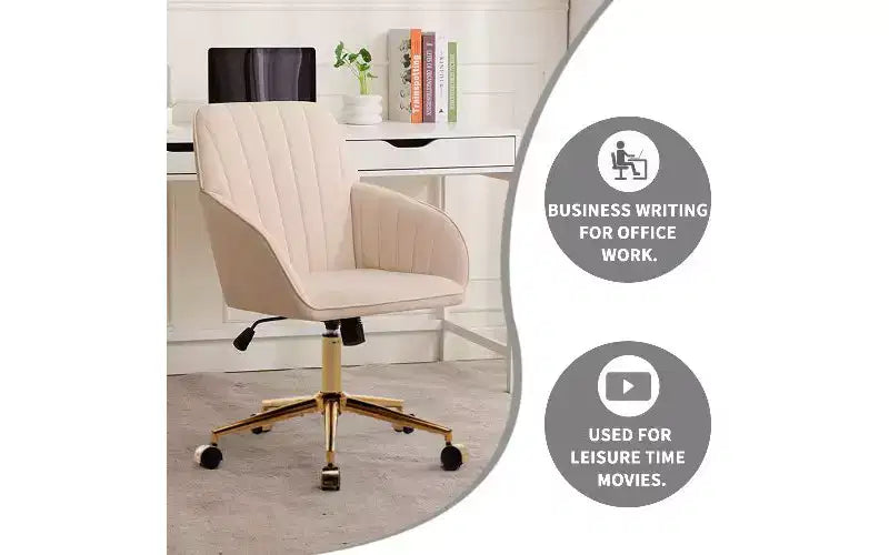 Sedia da Ufficio Ergonomica di Lusso, Sedia da Scrivania per Ufficio Domestico in Velluto con Base in Metallo Placcato Oro, Sedia Girevole Regolabile Sedia da Trucco