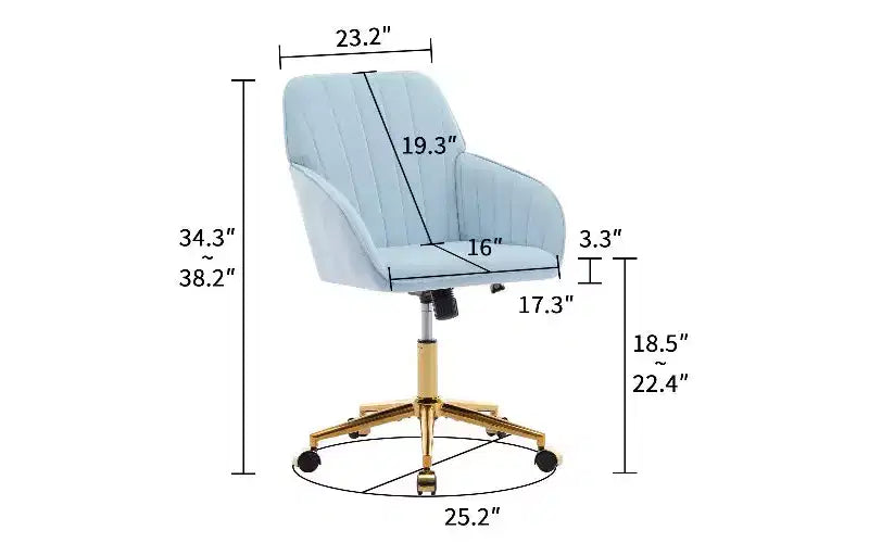 Sedia da Ufficio Ergonomica di Lusso, Sedia da Scrivania per Ufficio Domestico in Velluto con Base in Metallo Placcato Oro, Sedia Girevole Regolabile Sedia da Trucco