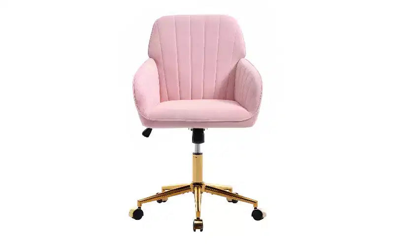 Sedia da Ufficio Ergonomica di Lusso, Sedia da Scrivania per Ufficio Domestico in Velluto con Base in Metallo Placcato Oro, Sedia Girevole Regolabile Sedia da Trucco