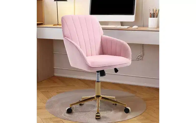 Sedia da Ufficio Ergonomica di Lusso, Sedia da Scrivania per Ufficio Domestico in Velluto con Base in Metallo Placcato Oro, Sedia Girevole Regolabile Sedia da Trucco