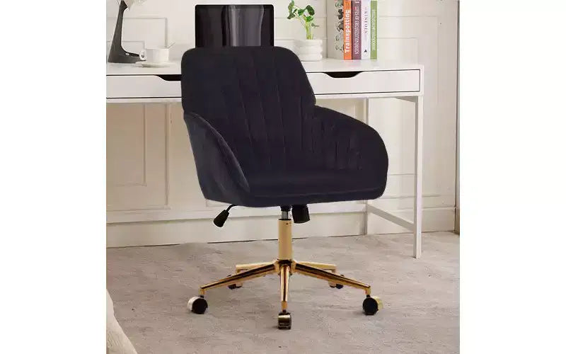 Sedia da Ufficio Ergonomica di Lusso, Sedia da Scrivania per Ufficio Domestico in Velluto con Base in Metallo Placcato Oro, Sedia Girevole Regolabile Sedia da Trucco