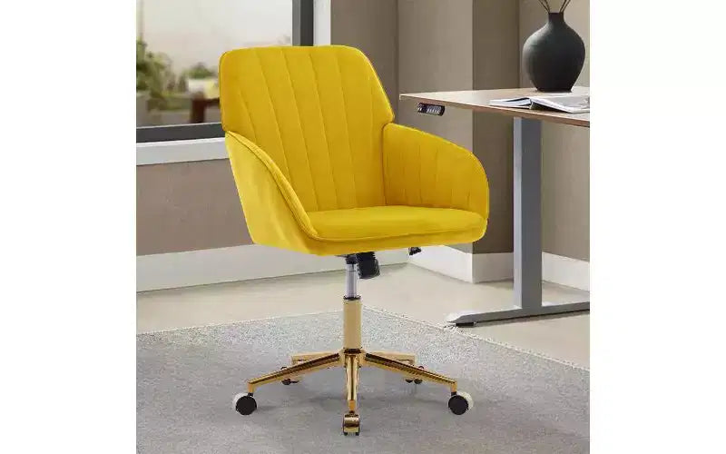 Sedia da Ufficio Ergonomica di Lusso, Sedia da Scrivania per Ufficio Domestico in Velluto con Base in Metallo Placcato Oro, Sedia Girevole Regolabile Sedia da Trucco