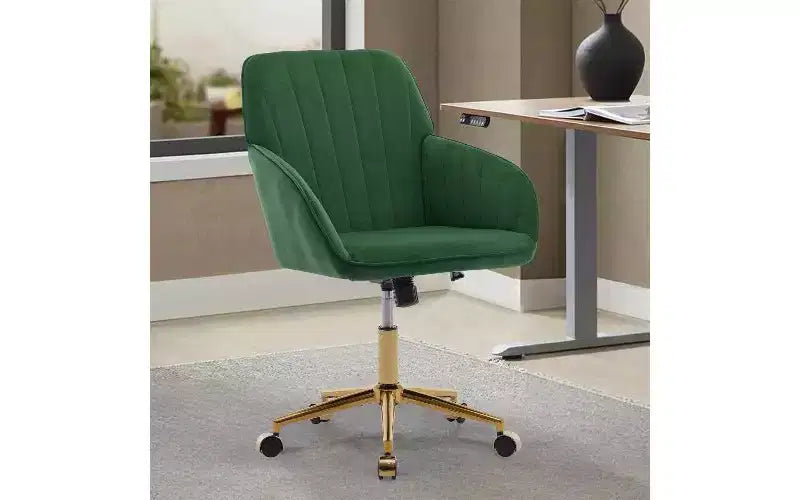 Sedia da Ufficio Ergonomica di Lusso, Sedia da Scrivania per Ufficio Domestico in Velluto con Base in Metallo Placcato Oro, Sedia Girevole Regolabile Sedia da Trucco