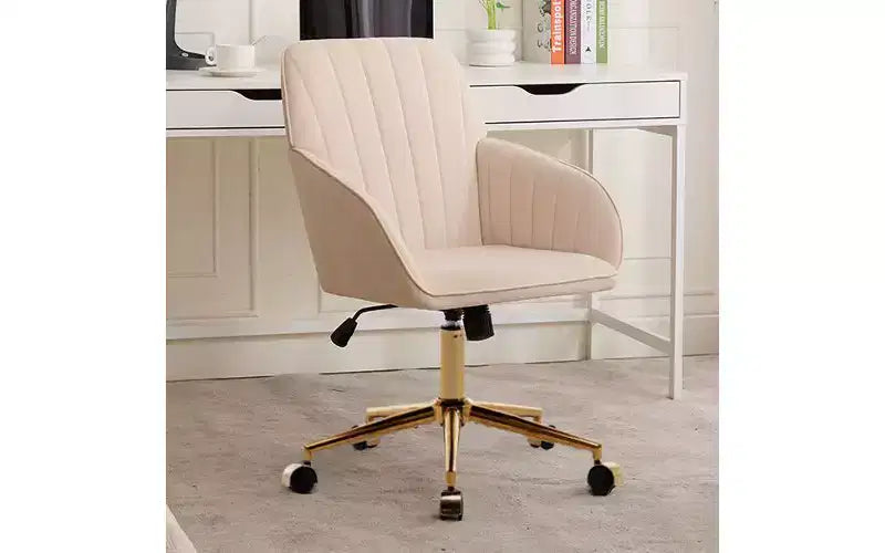Sedia da Ufficio Ergonomica di Lusso, Sedia da Scrivania per Ufficio Domestico in Velluto con Base in Metallo Placcato Oro, Sedia Girevole Regolabile Sedia da Trucco