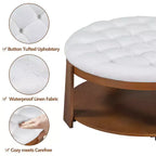 Tavolino da caffè rotondo con pouf, grande tavolino da caffè imbottito a 2 livelli con bottoni e rotelle, pouf poggiapiedi in tessuto impermeabile per soggiorno