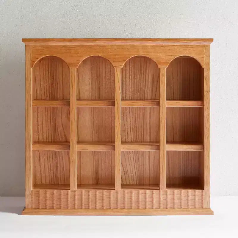 Mobiletto Vintage in Legno Massello di Ciliegio con Scomparti, Organizer da Banco per Cucina con Scomparti Ad Arco per Spezie o Tazze da Tè