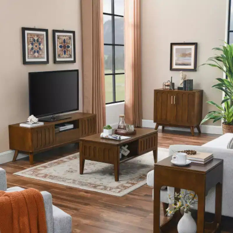 Madia portaoggetti scanalata Mid-Century Modern da 32", piccola credenza a 2 ante con gambe in legno massello e maniglie dorate