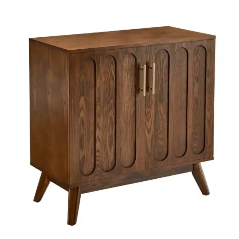 Madia portaoggetti scanalata Mid-Century Modern da 32", piccola credenza a 2 ante con gambe in legno massello e maniglie dorate