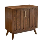 Madia portaoggetti scanalata Mid-Century Modern da 32", piccola credenza a 2 ante con gambe in legno massello e maniglie dorate