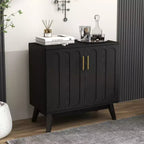 Madia portaoggetti scanalata Mid-Century Modern da 32", piccola credenza a 2 ante con gambe in legno massello e maniglie dorate