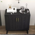 Madia portaoggetti scanalata Mid-Century Modern da 32", piccola credenza a 2 ante con gambe in legno massello e maniglie dorate