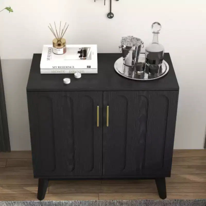 Madia portaoggetti scanalata Mid-Century Modern da 32", piccola credenza a 2 ante con gambe in legno massello e maniglie dorate