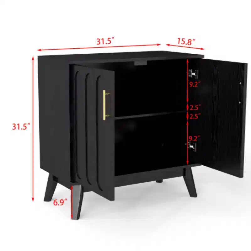Madia portaoggetti scanalata Mid-Century Modern da 32", piccola credenza a 2 ante con gambe in legno massello e maniglie dorate