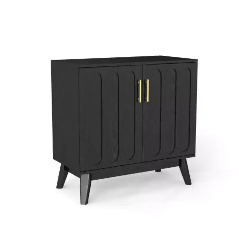 Madia portaoggetti scanalata Mid-Century Modern da 32", piccola credenza a 2 ante con gambe in legno massello e maniglie dorate