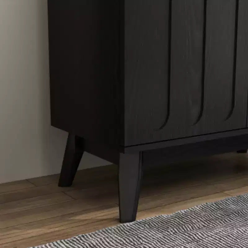 Madia portaoggetti scanalata Mid-Century Modern da 32", piccola credenza a 2 ante con gambe in legno massello e maniglie dorate