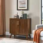 Madia portaoggetti scanalata Mid-Century Modern da 32", piccola credenza a 2 ante con gambe in legno massello e maniglie dorate
