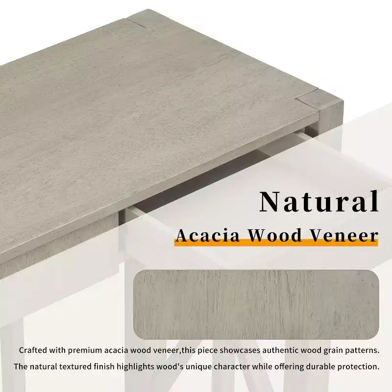 Consolle in Legno di Acacia da 60" con 4 Cassetti, Tavolo da Ingresso in Stile Rustico con Design a Gambe a X, Tavolo Sottile da Divano per Soggiorno, Cucina, Corridoio
