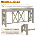Consolle in Legno di Acacia da 60" con 4 Cassetti, Tavolo da Ingresso in Stile Rustico con Design a Gambe a X, Tavolo Sottile da Divano per Soggiorno, Cucina, Corridoio