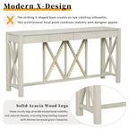 Consolle in Legno di Acacia da 60" con 4 Cassetti, Tavolo da Ingresso in Stile Rustico con Design a Gambe a X, Tavolo Sottile da Divano per Soggiorno, Cucina, Corridoio