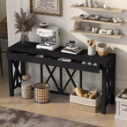 Consolle in Legno di Acacia da 60" con 4 Cassetti, Tavolo da Ingresso in Stile Rustico con Design a Gambe a X, Tavolo Sottile da Divano per Soggiorno, Cucina, Corridoio