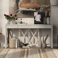 Consolle in Legno di Acacia da 60" con 4 Cassetti, Tavolo da Ingresso in Stile Rustico con Design a Gambe a X, Tavolo Sottile da Divano per Soggiorno, Cucina, Corridoio