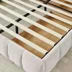 Letto imbottito king size con testiera, struttura solida con cassetti, per camera da letto, beige