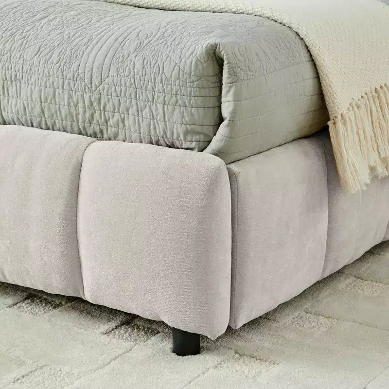 Letto imbottito king size con testiera, struttura solida con cassetti, per camera da letto, beige