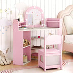 Toeletta ad Angolo per Bambini con Luci, 3 Ripiani Contenitori, 5 Scomparti Aperti, Accessori Rosa/Blu + Bianco