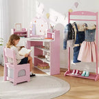 Toeletta ad Angolo per Bambini con Luci, 3 Ripiani Contenitori, 5 Scomparti Aperti, Accessori Rosa/Blu + Bianco