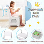 Toeletta ad Angolo per Bambini con Luci, 3 Ripiani Contenitori, 5 Scomparti Aperti, Accessori Rosa/Blu + Bianco