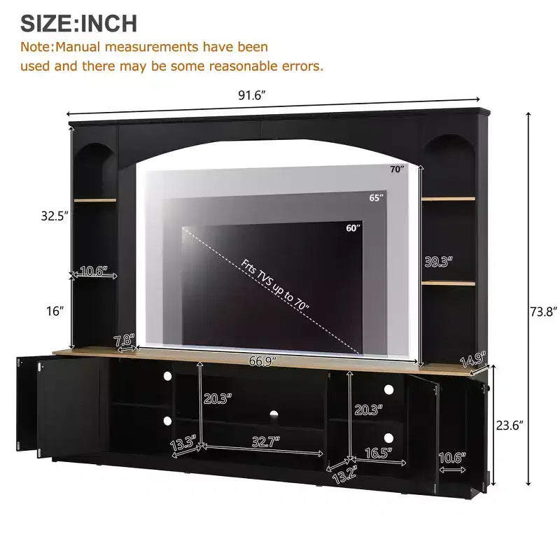 Mobile TV 91 Media Console, Unità a Parete Arcuata per Centro Intrattenimento, Mobile TV Stile Rustico con Libreria, Effetto Legno per TV fino a 70 Pollici