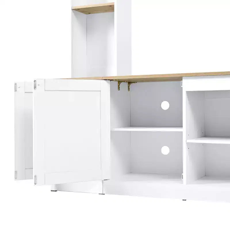 Mobile TV 91 Media Console, Unità a Parete Arcuata per Centro Intrattenimento, Mobile TV Stile Rustico con Libreria, Effetto Legno per TV fino a 70 Pollici