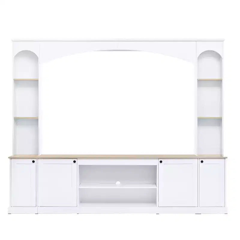 Mobile TV 91 Media Console, Unità a Parete Arcuata per Centro Intrattenimento, Mobile TV Stile Rustico con Libreria, Effetto Legno per TV fino a 70 Pollici