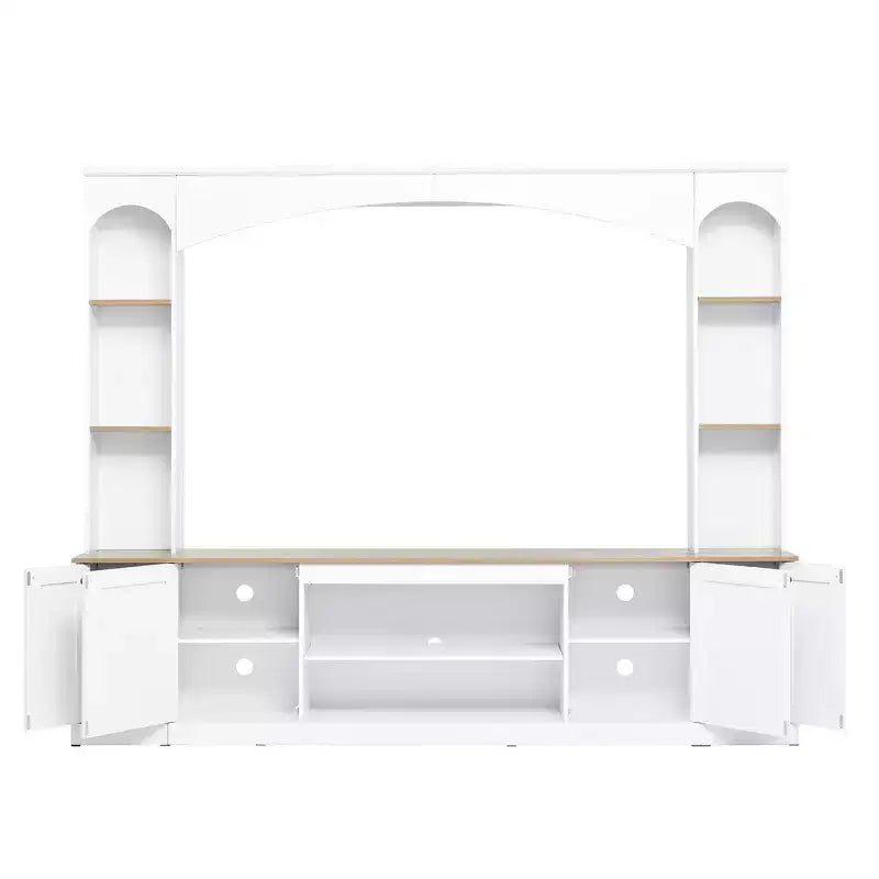 Mobile TV 91 Media Console, Unità a Parete Arcuata per Centro Intrattenimento, Mobile TV Stile Rustico con Libreria, Effetto Legno per TV fino a 70 Pollici