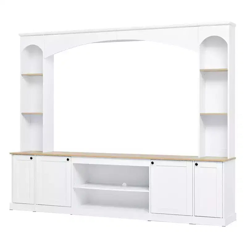 Mobile TV 91 Media Console, Unità a Parete Arcuata per Centro Intrattenimento, Mobile TV Stile Rustico con Libreria, Effetto Legno per TV fino a 70 Pollici