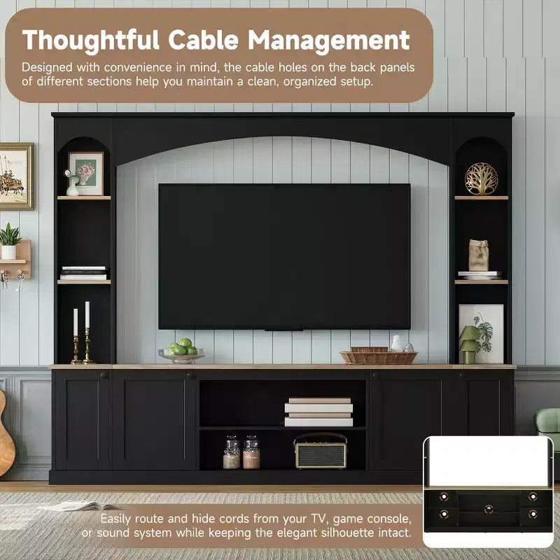Mobile TV 91 Media Console, Unità a Parete Arcuata per Centro Intrattenimento, Mobile TV Stile Rustico con Libreria, Effetto Legno per TV fino a 70 Pollici