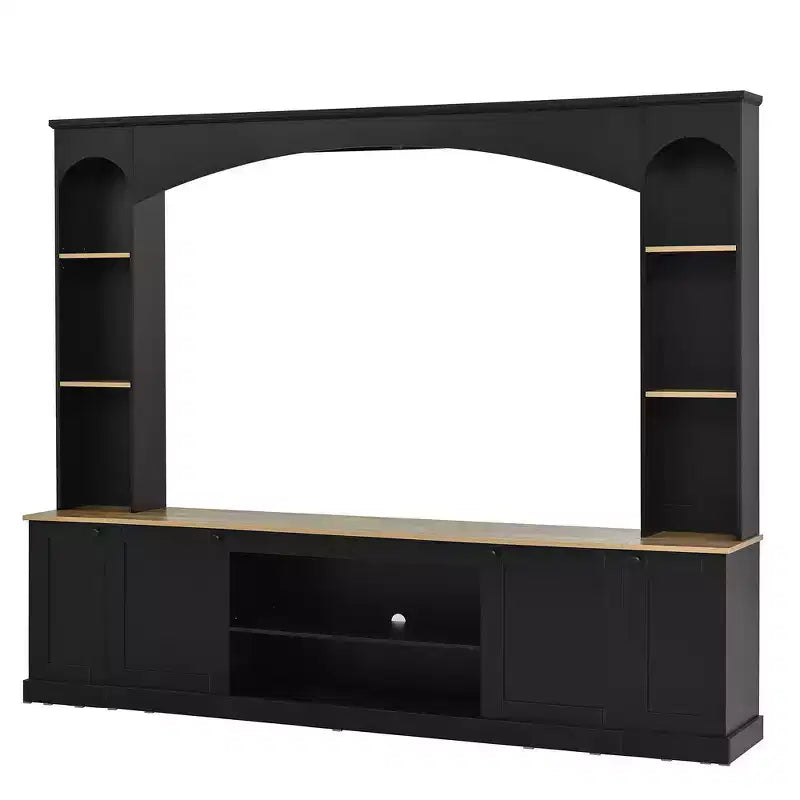 Mobile TV 91 Media Console, Unità a Parete Arcuata per Centro Intrattenimento, Mobile TV Stile Rustico con Libreria, Effetto Legno per TV fino a 70 Pollici