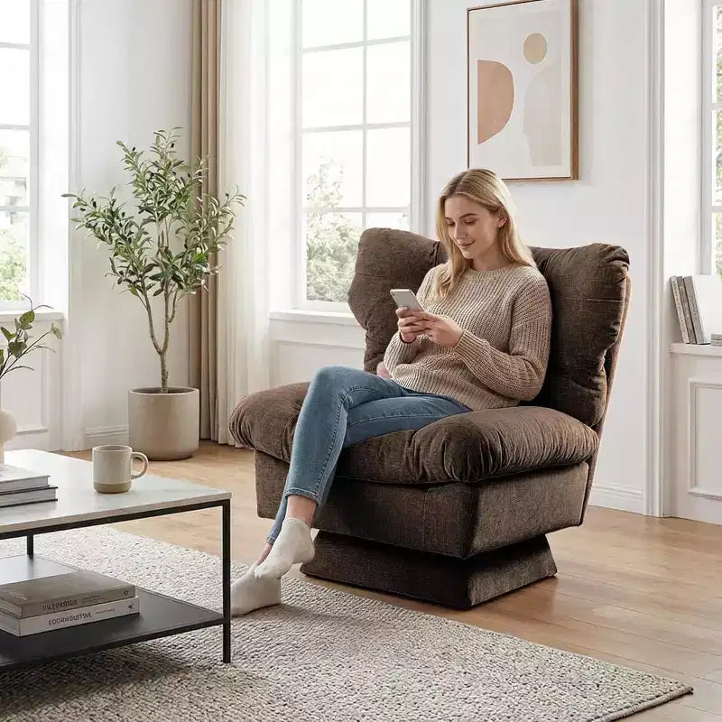Poltrona girevole a 360° - Poltrona moderna da lettura con cuscino spesso e accogliente tessuto ciniglia | Poltrona imbottita per soggiorno, camera da letto
