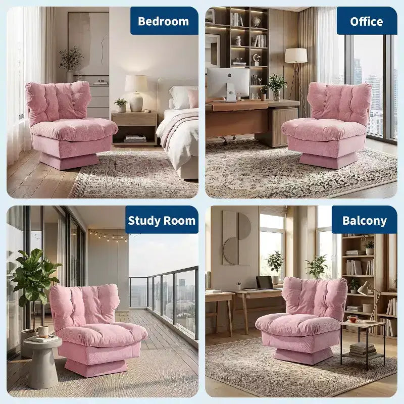 Poltrona girevole a 360° - Poltrona moderna da lettura con cuscino spesso e accogliente tessuto ciniglia | Poltrona imbottita per soggiorno, camera da letto