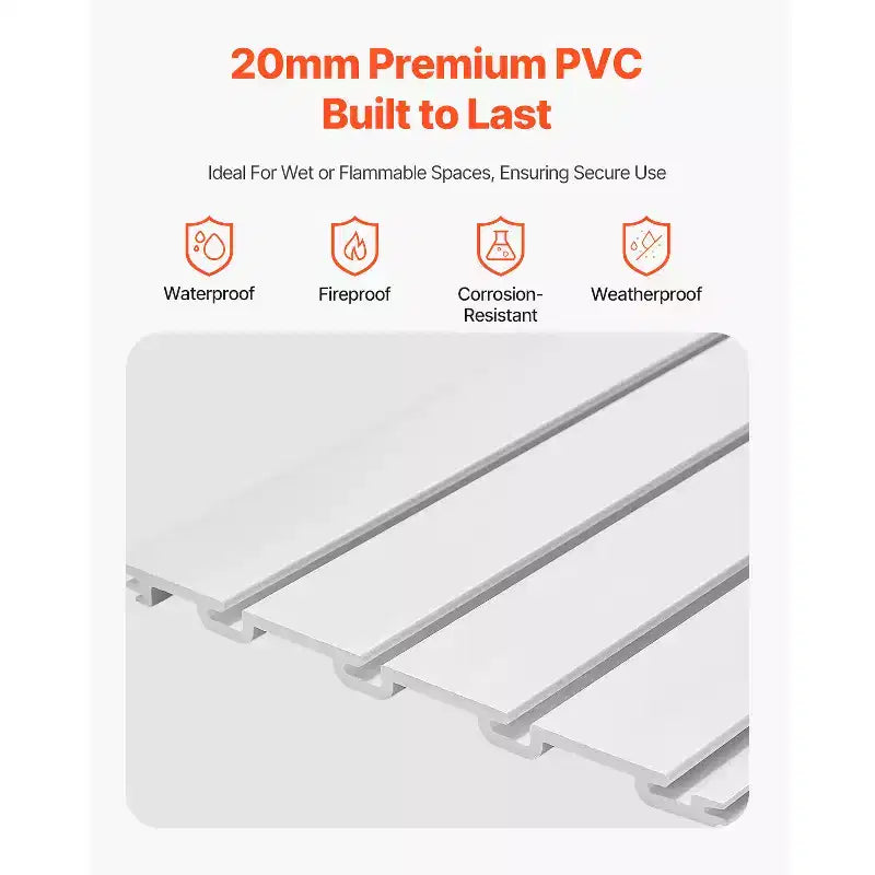 Pannelli a doghe Slatwall, 2,4 x 1,2 m, Slatwall in PVC per garage con accessori, Pannello Slatwall bianco facile da installare e regolabile, Bianco
